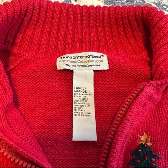 Vintage Tiara International Cardigan Snowmen Front & Back Zip Up Red Size L - Picture 8 of 11